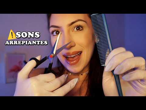 ASMR sons arrepiantes no seu cabelo (voz suave, tesoura, escova, luva e sons de boca)