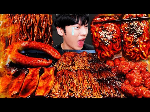 ASMR MUKBANG| 직접 만든 불닭 버섯 불닭쌈 소세지 먹방 & 레시피 FRIED CHICKEN AND FIRE NOODLES EATING