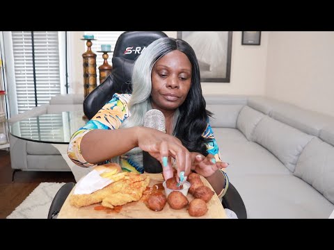 Pancake Puppies Fried Fish ASMR Eating Sounds