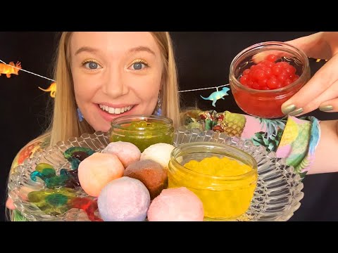 ASMR Eating Mochi, Bursting Boba and Jellies (Whispered)