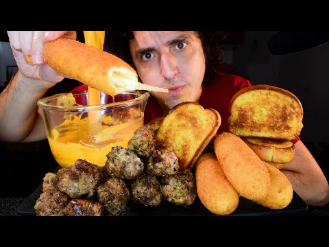 ASMR CHEESY CORN DOGS , GARLIC BREAD , SAUSAGE BALLS | Mukbang *NO TALKING Eating Sounds *  NOMNOM