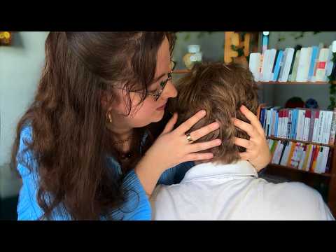 ASMR on my boyfriend - head massage, back scratches, neck massage