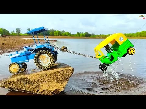 Swaraj Tractor And Auto Rickshaw Accident Deep River Pulling Out Sonalika Tractor | Jcb Cartoon