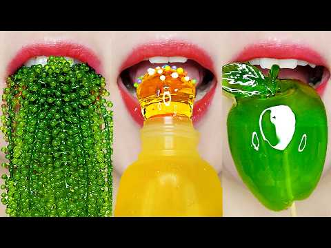 ASMR 💛Yellow vs Green💚 Emoji Food Challenge MUKBANG 노랑 초록 & 빨강 파랑 이모지 먹방 Eating Sounds