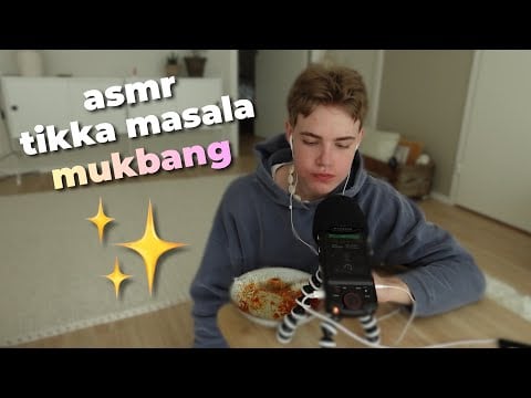 ASMR │ Chicken Tikka Masala Mukbang & Whispering🐔 (Tascam Microphone)