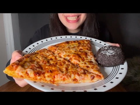DOMINO’S CHEESE PIZZA AND LAVA CAKE ASMR EATING *NO TALKING*