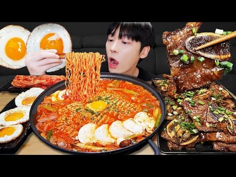 ASMR MUKBANG | 직접 만든 순두부 열라면 먹방 & 레시피 계란, 스팸, 김치 | FIRE NOODLES EATING