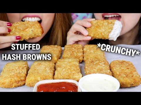 ASMR EATING STUFFED HASH BROWNS (CRUNCHY) | Kim&Liz ASMR