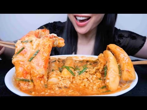 BEST COMBO (CHEESY SPICY NOODLES + KING CRAB + RICE CAKE) ASMR EATING SOUNDS | NO TALKING | SAS-ASMR