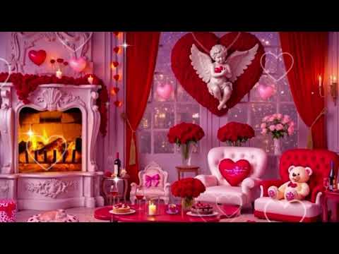 Happy Valentine's Day Background 💕 Cozy Fireplace, Romantic Room, Soothing Relaxing Sounds