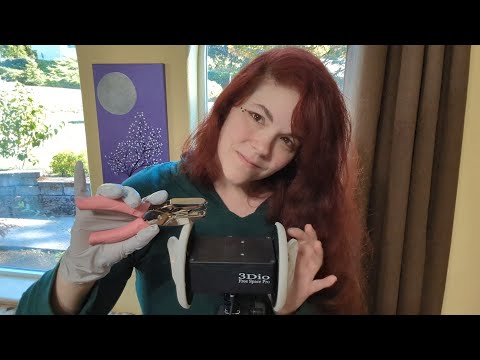 ASMR - Ear Touching and Binaural Panning Sounds - Gloves, Otoscope, Foam Slime - No Talking