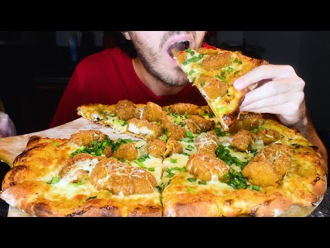 BIG CHEESY POPCORN CHICKEN PIZZA * ASMR NO TALKING * | NOMNOMSAMMIEBOY