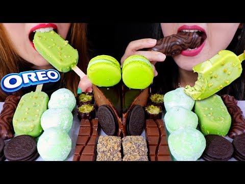 ASMR PISTACHIO ICE CREAM, CHOCOLATE CHEESECAKE, MOCHI, OREO, MACARON 먹방 | Kim&Liz ASMR