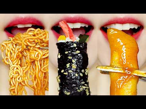 ASMR Spicy Korean Street Food Feast 🍜🍙🍤 MUKBANG 매콤 달콤 분식 파티 떡튀순 이모지 먹방 Eating Sounds