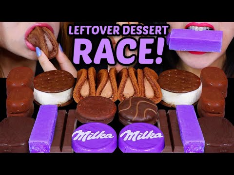 ASMR SHOCKING LEFTOVER DESSRT RACE! PURPLE ICE CREAM, TICO ICE CREAM, KITKAT, DOVE ICE CREAM, CAKES