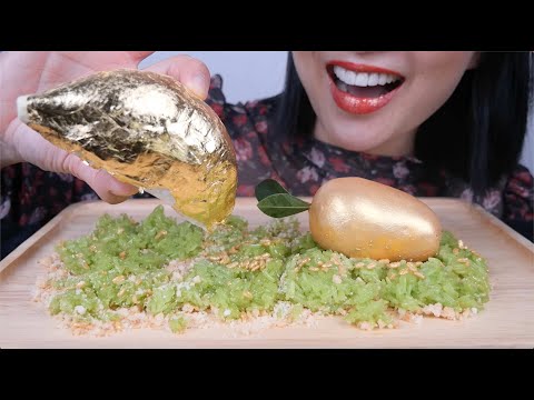 GOLD DURIAN MANGO STICKY RICE DESSERT (ASMR EATING SOUNDS) LIGHT WHISPERS | SAS-ASMR