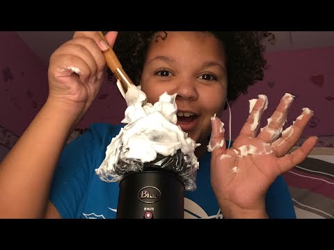 ASMR- shaving cream on the microphone| plastic wrap