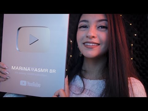 [ASMR] Placa de 100 Mil Inscritos ♡ Unboxing Relaxante + Chuva para Relaxar e Dormir