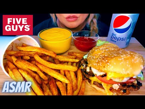 ASMR FIVE GUYS TRIPLE CHEESEBURGER & CAJUN FRIES MUKBANG 먹방 (BIG BITES) EATING SOUNDS