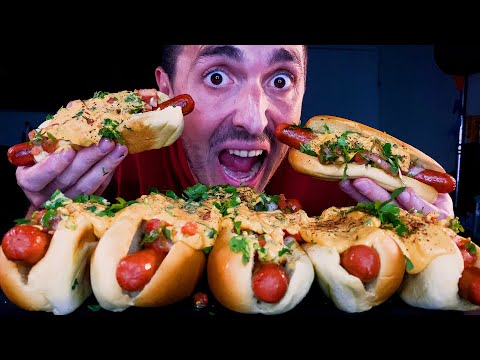 NACHO CHEESE HOT DOGS ! * asmr eating mukbang no talking * 나초 치즈 핫도그 먹방 맛방