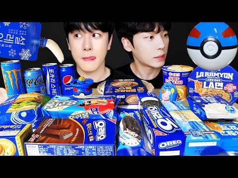 ASMR MUKBANG | 편의점 블루 디저트 아이스크림 먹방 & BLUE DESSERT JELLY CANDY