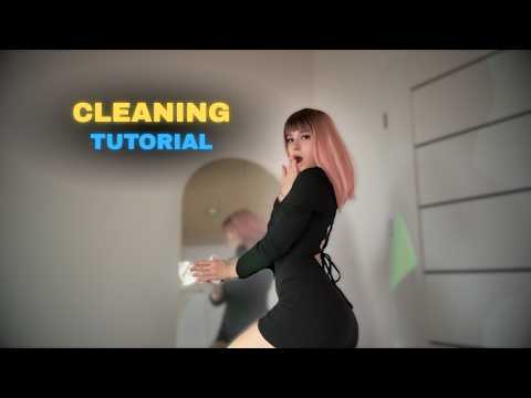 [4K USA] Mirror Cleaning in Tight Black Dress 🖤 Soft Polish, Clear Reflections & Elegant Ambience