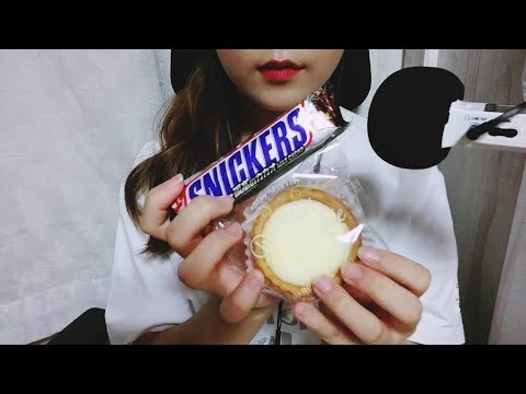 ASMR Tart, Chocolate bar 치즈타르트, 초코바 스니커즈 이팅사운드 노토킹 파리바게트 먹방 Cream Cheese Eating sounds mukbang