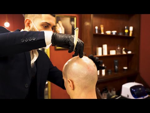 HEAD SHAVE 💈 TRADITIONAL ITALIAN BARBER  💈 ASMR no talking