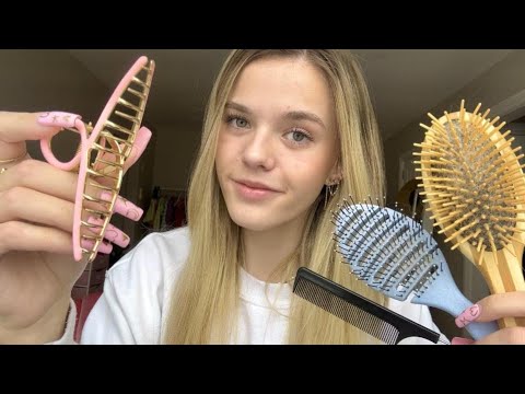 ASMR 1h Big Sis Hair Play 🍓 (scalp massage, hair brushing/clipping, braiding, etc)