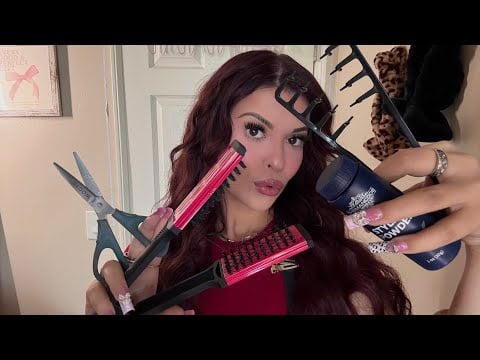 ASMR - Hair Salon Roleplay 💇Jellyfish Haircut & Textured Styling + Straightening 🎀 (Clicky Nails)
