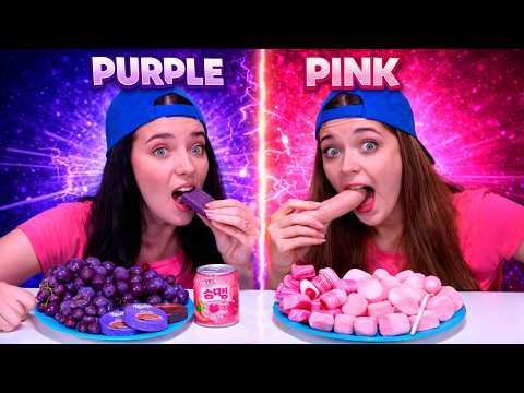 ASMR Pink and Purple Candy Race Food Challenge Compilation