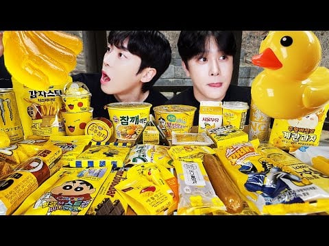 ASMR MUKBANG | 노랑 아이스크림 젤리 먹방 불닭볶음면 초콜릿 & YELLOW DESSERT  JELLY CANDY