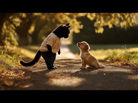 #ai #cat #kitten #puppy A Kitten Takes Care of a Puppy 🐶