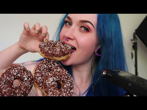 ASMR Eating Chocolate Iced Donut Rings 🍩