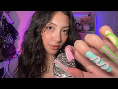 ASMR Nail clacking + tapping, mic scratching, and mouth sounds 💅😴🍀✨💙