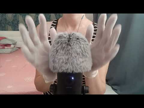 ASMR Pure Tingles:  White Gloves &  Fluffy Mic (No Talking)