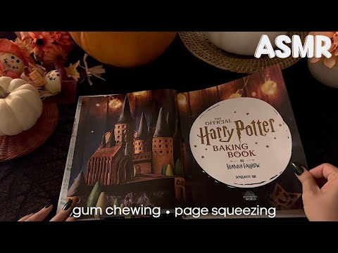 asmr page turning with LOTS of page squeezing + gum chewing