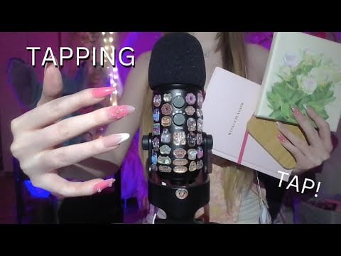 ASMR TAPPING on flat things with press on nails! books, notebooks, wood tapping.