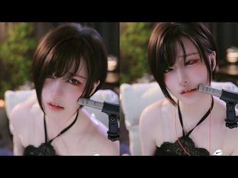 ASMR｜🧡💗 黑色肚兜の采耳服务+啵啵球！