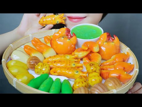 ASMR SEAFOOD PLATTER SHAPED MUNG BEAN CAKE (SHRIMP, SQUID, CLAM, SNAIL) EATING SOUND | LINH-ASMR