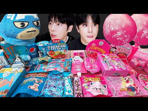 ASMR MUKBANG | 편의점 블루 핑크 디저트  아이스크림 먹방 라면 초콜릿 & BLUE DESSERT HONEY JELLY CANDY