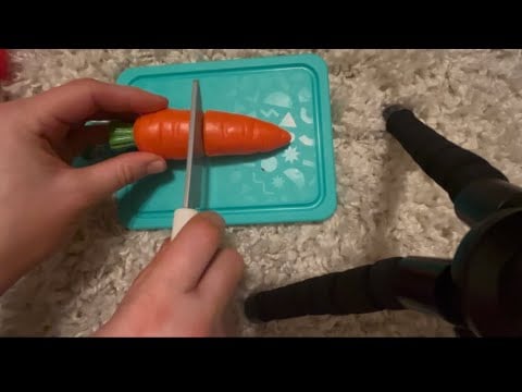 ASMR: cutting & organizing plastic play food 🍎🥕🥝🌽