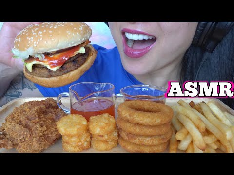 ASMR ULTIMATE FAST FOOD *FRIED CHICKEN + BURGER + ONION RINGS (EATING SOUNDS) NO TALKING | SAS-ASMR