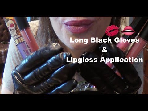 ASMR Long Black Gloves, Lip Gloss Application and Pumping.