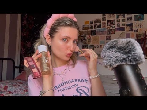 ASMR | doing my makeup | mic fluffs and light whispers