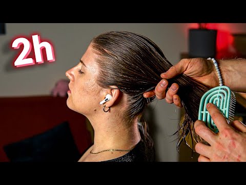 2-HOUR ASMR Insomnia Therapy: Wet Hair Brushing Sounds (No Talking)