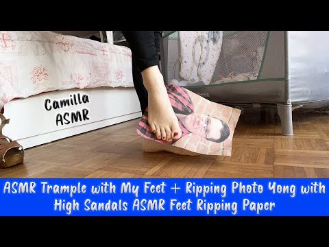 ASMR Trample with My Feet + Ripping Photo with High Sandals ASMR Feet Ripping Paper