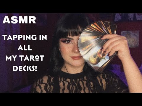 asmr: tapping em todos os meus baralhos de tarô + voz suave!