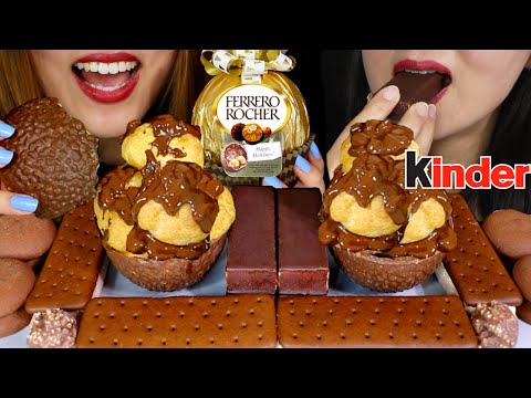 ASMR CHOCOLATE PROFITEROLES, GIANT FERRERO ROCHER, KINDER CAKE, ICE CREAM 먹방 | Kim&Liz ASMR