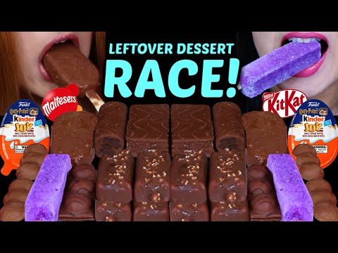 ASMR LEFTOVER DESSERT RACE! MINI KITKAT ICE CREAM, MALTESERS, KINDER JOY, CAKE BAR, PURPLE ICE CREAM